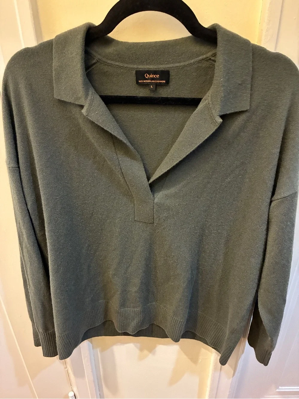 Quince 100% Cashmere Polo Sweater - Olive Green - Picture 4 of 5